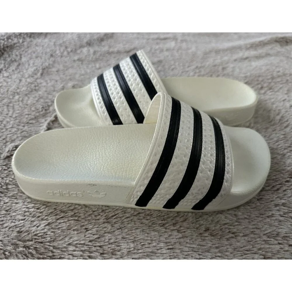 Adidas Adilette Mens Sport Sandals Slides Flip Flops Size 4 White Black 280648
